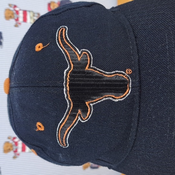 Vintage 90s Texas Longhorns embroidered logo black & orange SZ 7 fitted hat - Picture 5 of 7